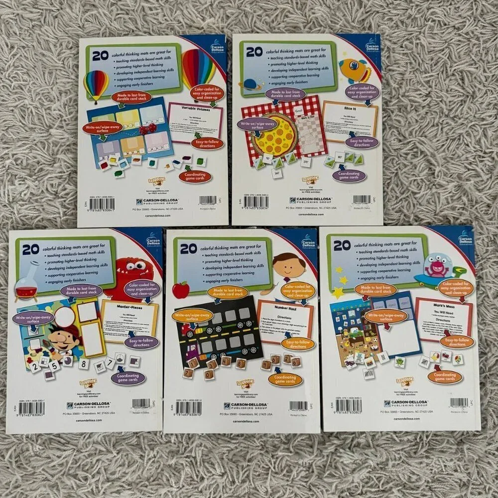 NWOT!  Carson Dellosa Math Education Dry Erase Books - SET OF 5 - Grade 1-5